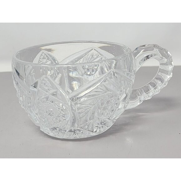 Vintage Set Of 3 Clear Pressed Glass Punch Cups Decorative Floral Starburst - Picture 8 of 15